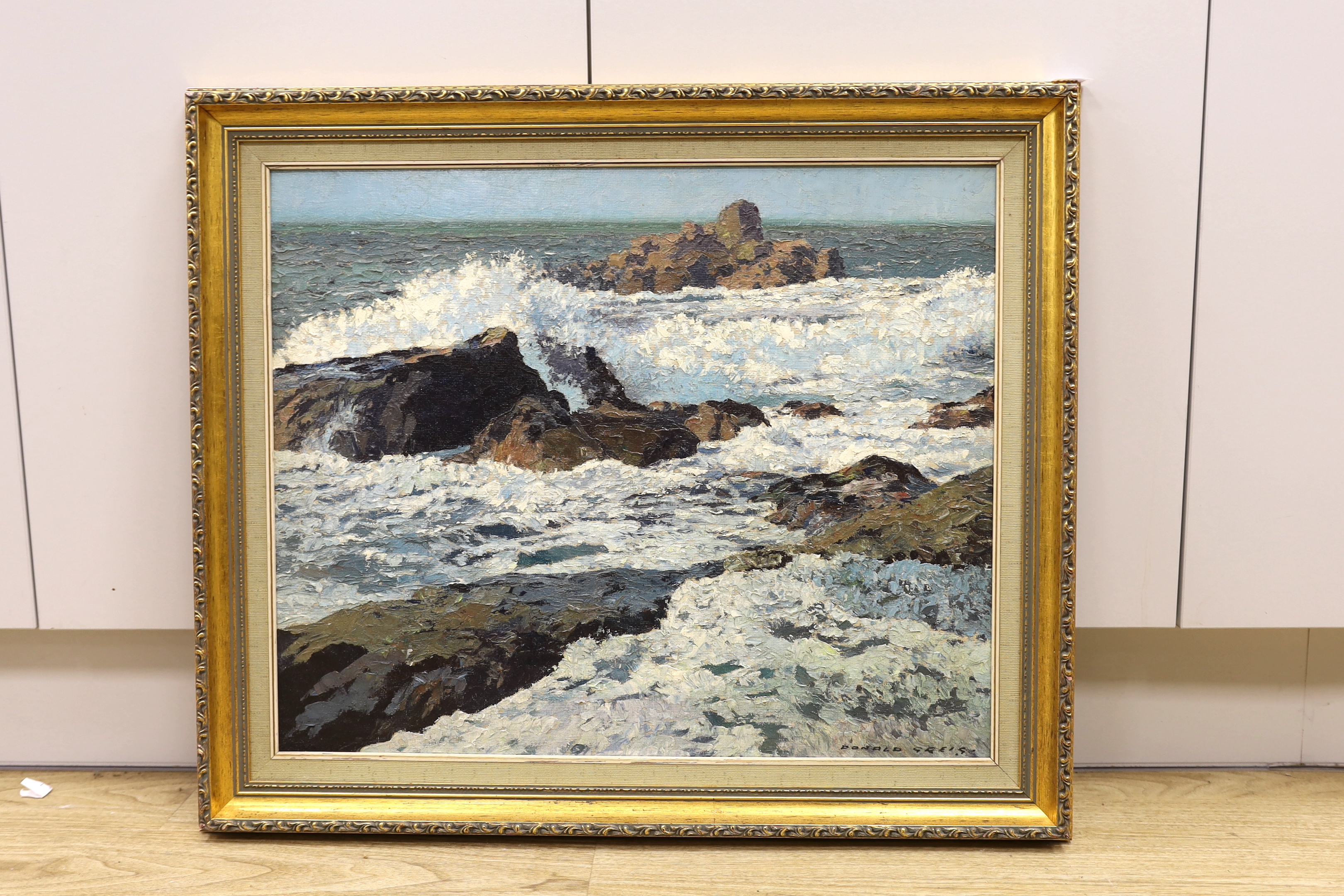 Donald Greig (1916-2009), oil on board, 'Rocks and foam', signed, 48 x 59cm